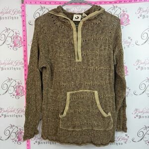 Tsunami sweater half zip Women's Knit Hooded Pullover Sweatshirt in Brown